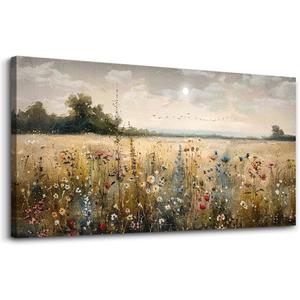 Wapluam Framed Wall Decor For Living Room Canvas Prints Wall Art Bedroom Office Decoration Vintage Abstract Painting Rural Natural Landscape Artworks Pictures Ready To Hang Farmhouse Home Decor (48L" x 24W")