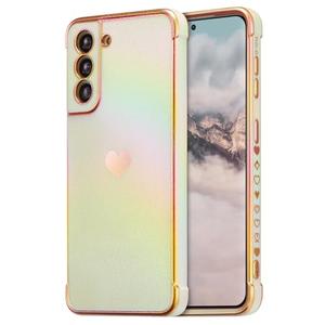 ZTOFERA for Samsung Galaxy S21 Plus Case 6.7 inch,Cute Colorful Iridescent Plating Edge Case with Love Hearts Pattern,Camera Lens Protection Shockproof Phone Case for Women Girls,Iridescent White