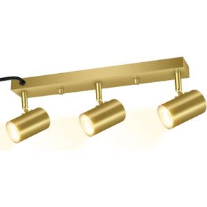 3 Light Track Lighting Kit,Gold 3 Way Modern Plug in Ceiling Spotlight,Industrial LED Wall Light for Kitchen Cabinet Gallery Bar Hallway Living Room,Rocker Switch,15 Foot Cord(No Bulb)