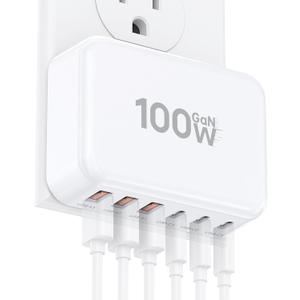 Fast Charger Block, GaN 6 Port USB C Charging Station Hub Cube, 100W Multiport Type C Wall Charger Power Strip Plug with PD 3.0+QC for iPhone13 14 15 16 17 Pro Max XR XS 8 7, Samsung, iPad, Table