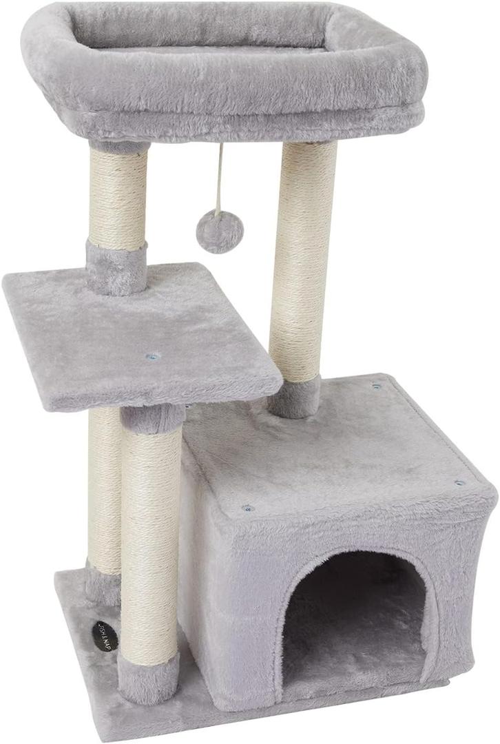 FISH&NAP Cute Cat Tree Kitten Cat Tower for Indoor Cat Condo Sisal Scratching Posts with Jump Platform Cat Furniture Activity Center Play House Grey