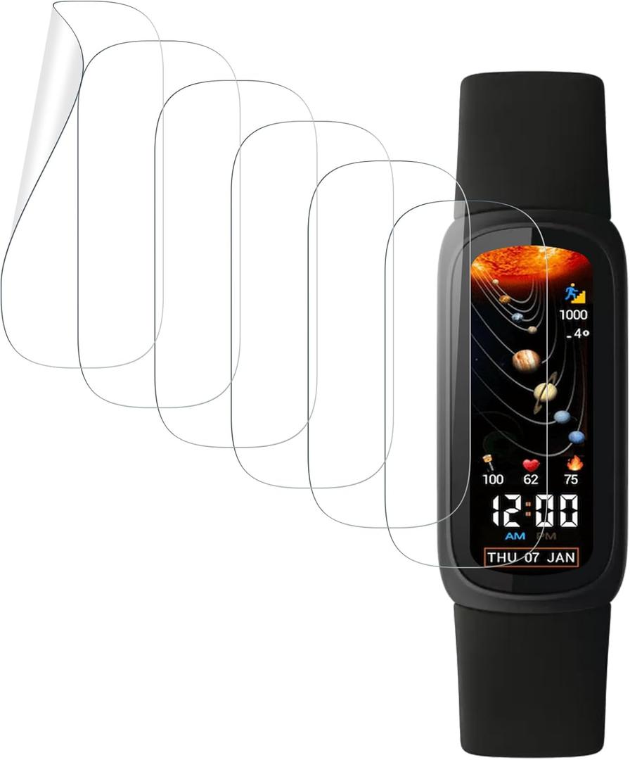 6 Pack Screen Protectors for Fitbit Inspire 3, Soft TPU Watch Screen Protector, HD Clear, Full Coverage, Scratch Resistant, Tempered Glass