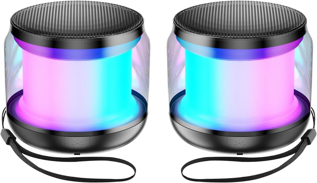 Mini Portable Bluetooth Speakers Wireless,TWS Pairing Small Bluetooth Speakerwith Lights and Lanyard,Gifts for Women/Girls, Boys and Kids for Christmas (Black*2)