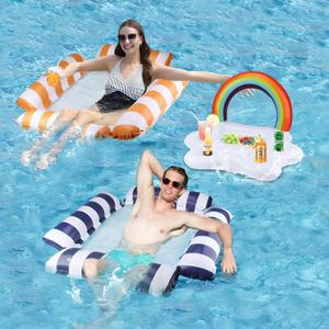Pool Floats Adult - 2 Packs Inflatable Pool & 1 Drink Floats, Pool Floats Adult Heavy Duty, Floaties for Adults, Water Hammock Lounge, Swimming Pool Toys Party Floaties