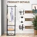 Wood Coat Rack Freestanding Clothing Rack with 3 Storage Shelves and 5 Hooks Coat Tree Heavy-Duty Garment Rack for Corner Entryways Living Rooms and Bedrooms, Black