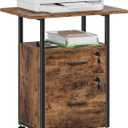 2 Wood Drawer Lockable File Cabinet with 22'' Extended Desktop, Mobile Filing Cabinet with Side Bag, Rolling Printer Stand, Fits A4&Letter Size, Home Office, Rustic Brown
