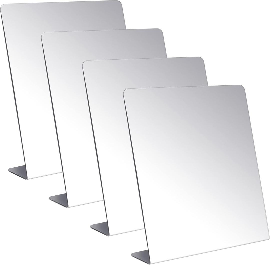 Amyhill 4 Pcs Counter Top Mirror Freestanding Mirror Single Sided Acrylic Desk Glass for Tabletop Bedroom, Office, Bathroom, Dorm, Home (8.5 x 11 Inch)