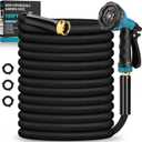 Garden Hose 100FT Non-Expanding, Lightweight Hose With 10-Function Nozzle, Leak-Proof No-Knot, Easy to Carry, Wear-Resistant, Sturdy 3/4GHT Flexible Water Hose for Outdoor (Black with Nozzle)