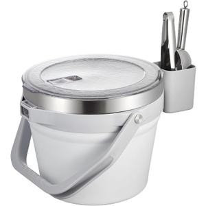 COKTIK 7L Vacuum Insulated Ice Bucket with Lid and Scoop& TongsLarge capacity Stainless Steel Beverage Bucket for Cocktail, Champagne, Wine, BeerLarge PartiesMilk White Suit