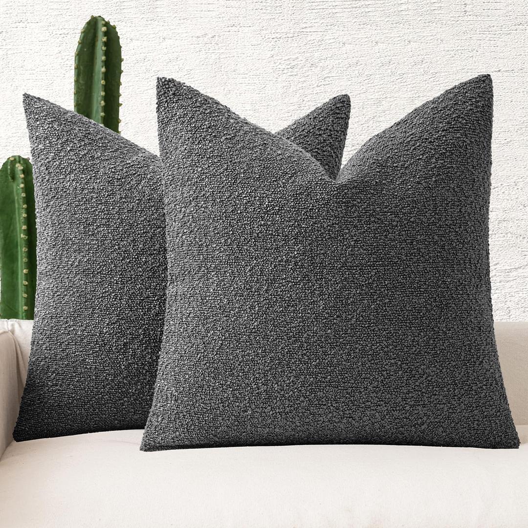MIULEE 18x18 Inch Decorative Pillow Covers for Couch Bed Set of 2 Textured Boucle Neutral Throw Pillow Covers Dark Gray Grey Accent Solid Pillowcases Sofa Living Room Home Decor (Charcoal)