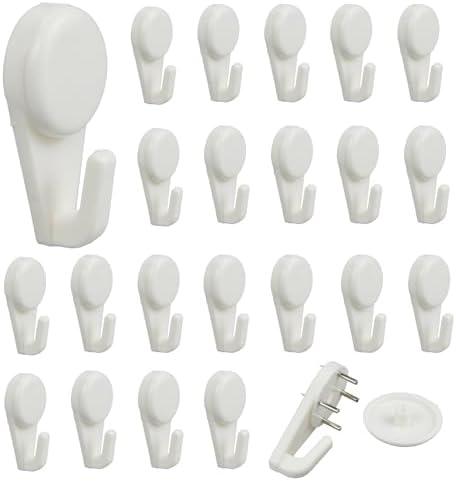 Light Hooks for Concrete Walls: 30 Pack Small Utility Wall-Mount Hangers - Outdoor String Lights Clips - Hanging Decoration Plants Shelves Picture Tapestry Heavy Duty for Wooden Cement Stucco (White)