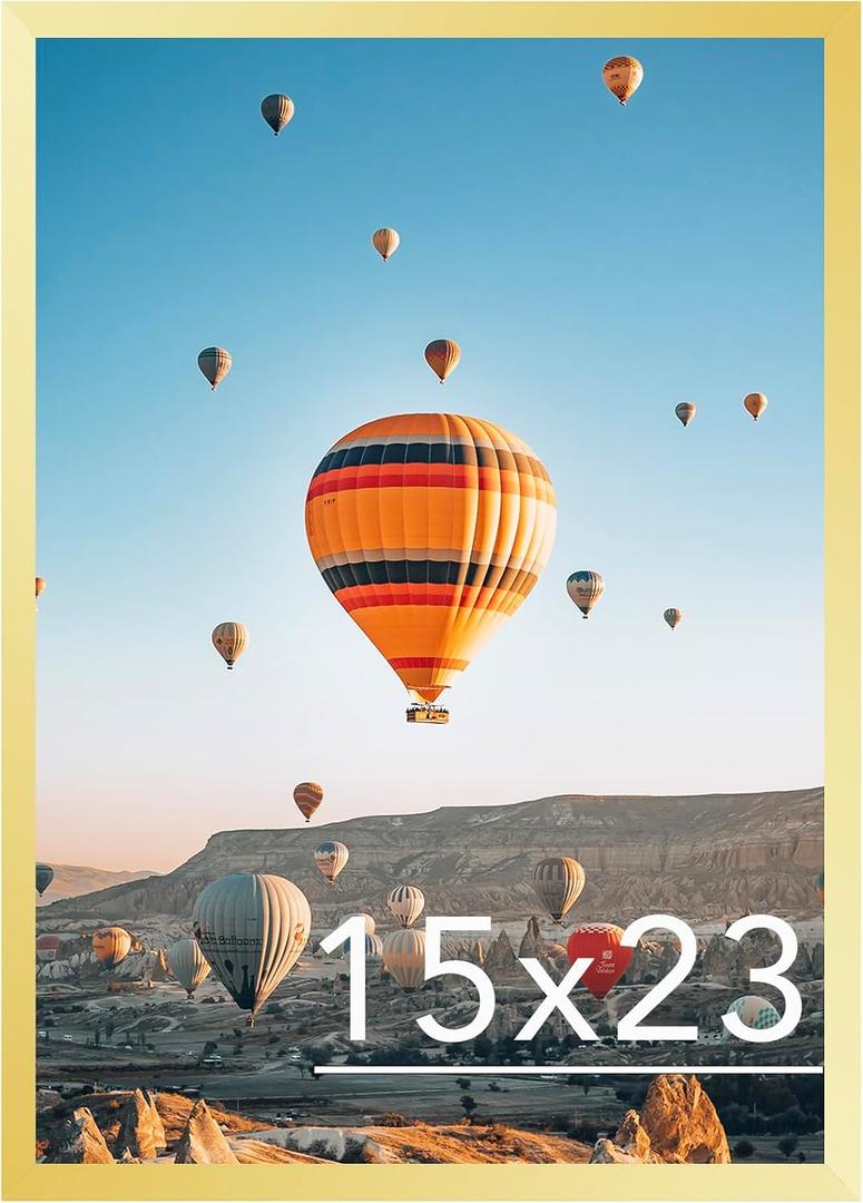 JCJMY 15x23 Picture Frame Gold for Poster Photo Picture, Horizontal and Vertical Formats for Wall Hanging, 15 x 23 Wall Gallery Poster Photo Frame for 15 by 23 Photos Posters, Gold