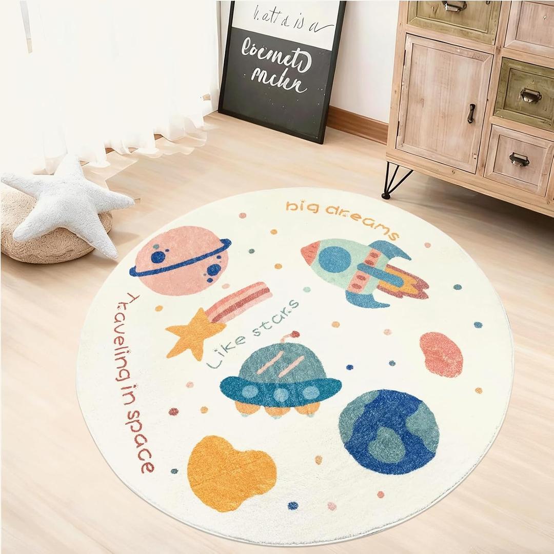 ABREEZE Large Round Kids Play Mat 5.3ft, Faux Wool Kids Play Area Rugs Nursery Door Mat Soft Plush Non-Slip Childrens Carpet for Bedroom Living Room PlayroomSpace (Multi Color)