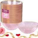 I00000 30 Pack 12 Ounce Pink Plastic Bowls Hammered Clear Bowl with Gold Rimmed, Heavy Duty Disposable Bowl Set,Elegant Salad/Dessert/Ice Cream Small Bowls for Valentine's Day Party, Weddings