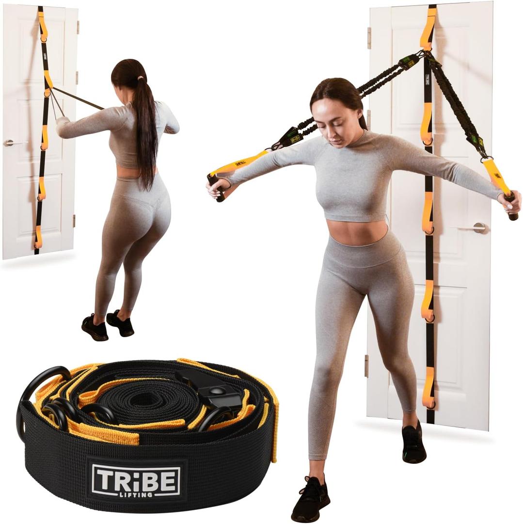 Tribe Lifting Adjustable Resistance Band Anchor - Door Anchor with 5 Loops & Metal Rings, Durable Nylon Strap for Full-Body Workouts