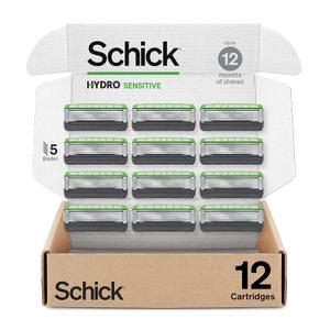 Schick Hydro Sensitive Razor Refills, 12ct | 5 Blade Razor for Men, Shaving Blades, 12 Refills