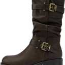 Women's Mid Calf Wide Toe Box Motorcycle Biker Boots Dressy Low Heel