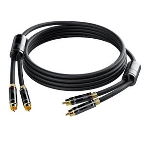 RCA Cable 10 Ft (Real Hi-Fi Sound-Silver Plated Copper- Spring SR-Shielded) 2 RCA Male to 2 RCA Male Stereo Audio Cable, Gold Plated, Copper Shell, Braided RCA Cord for Home Theater Speakers
