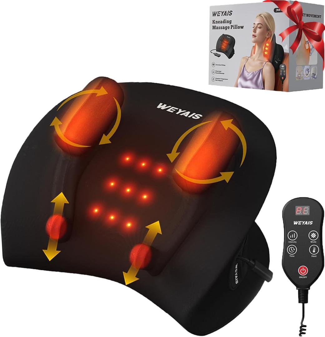 Neck Massager Pillow, Neck and Shoulder Relaxer with Heat, 3 Modes and Strengths, Neck Massager for Pain Relief Deep Tissue, Remote Control, Gifts for Mom Dad Friends, Black