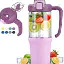 32oz Glass Water Bottle, 2-in-1 Straw and Sip Spout Lid, Leakproof Wide Mouth Tumbler with Handle, BPA-Free Reusable Bottle for Sports, Office, Outdoor, Lilac