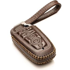 Vitodeco Genuine Leather Smart Key Fob Case Cover Protector Compatible with Lincoln Aviator, Corsair, Nautilus, Navigator (2020-2026 Models) - 5 Buttons, Brown