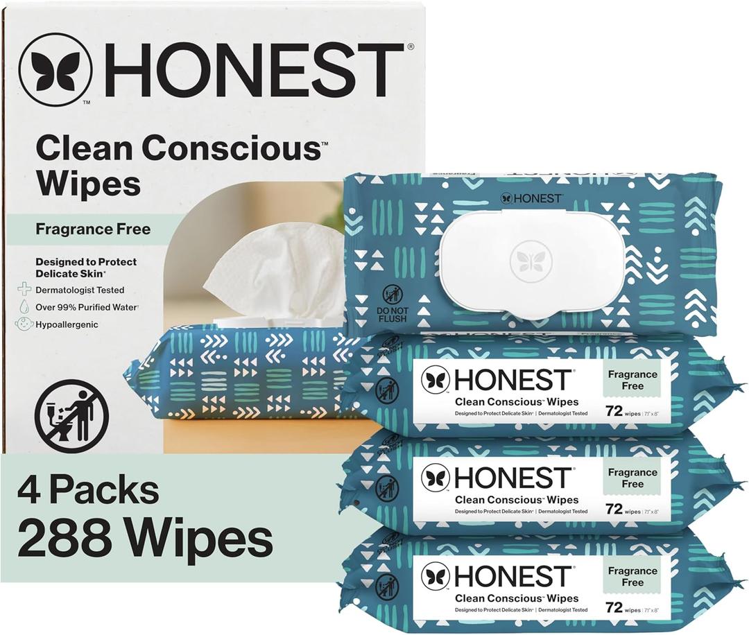 The Honest Company Hypoallergenic Multi-Use Baby Wipes for Sensitive Baby Skin, Balance Blues, 288 Count (72 Count (Pack of 4))
