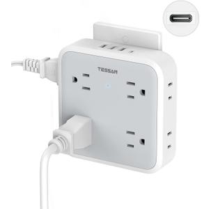 USB Wall Charger, Surge Protector Outlet Extender, TESSAN Outlet Splitter with USB C Charger Block, 8 AC Multiple Power Splitter Surge Protector for Office Home Kitchen Dorm Room