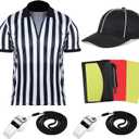 Wettarn Men's Official Referee Costume Set Referee Shirt Referee Hat, Whistle with Lanyard Penalty Flag Cards Scorebook