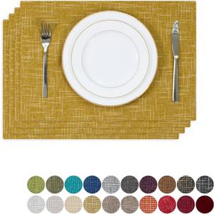Kevin Textile Table Mats Set of 4 Heat Resistant Washable Placemats for Parties Buffet Dinner, 13 x 19 inches, Honey Yellow