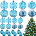 Civaner 24 Pcs Christmas Ball Ornaments, Multi Size Shatterproof Hanging Ball Ornaments Set, Christmas Tree Plastic Decorations for Xmas Holiday Party Wreath Garland Home Decor(Light Blue)