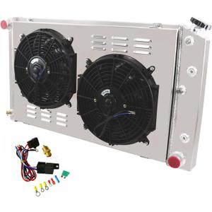 ECMRAD 3 Row Radiator&Shroud Fans Combo for Chevy Pontiac GTO Chevelle El Camino 1968 69 70 1971 1972 All Aluminum (3-Row Radiator Fans Combo)