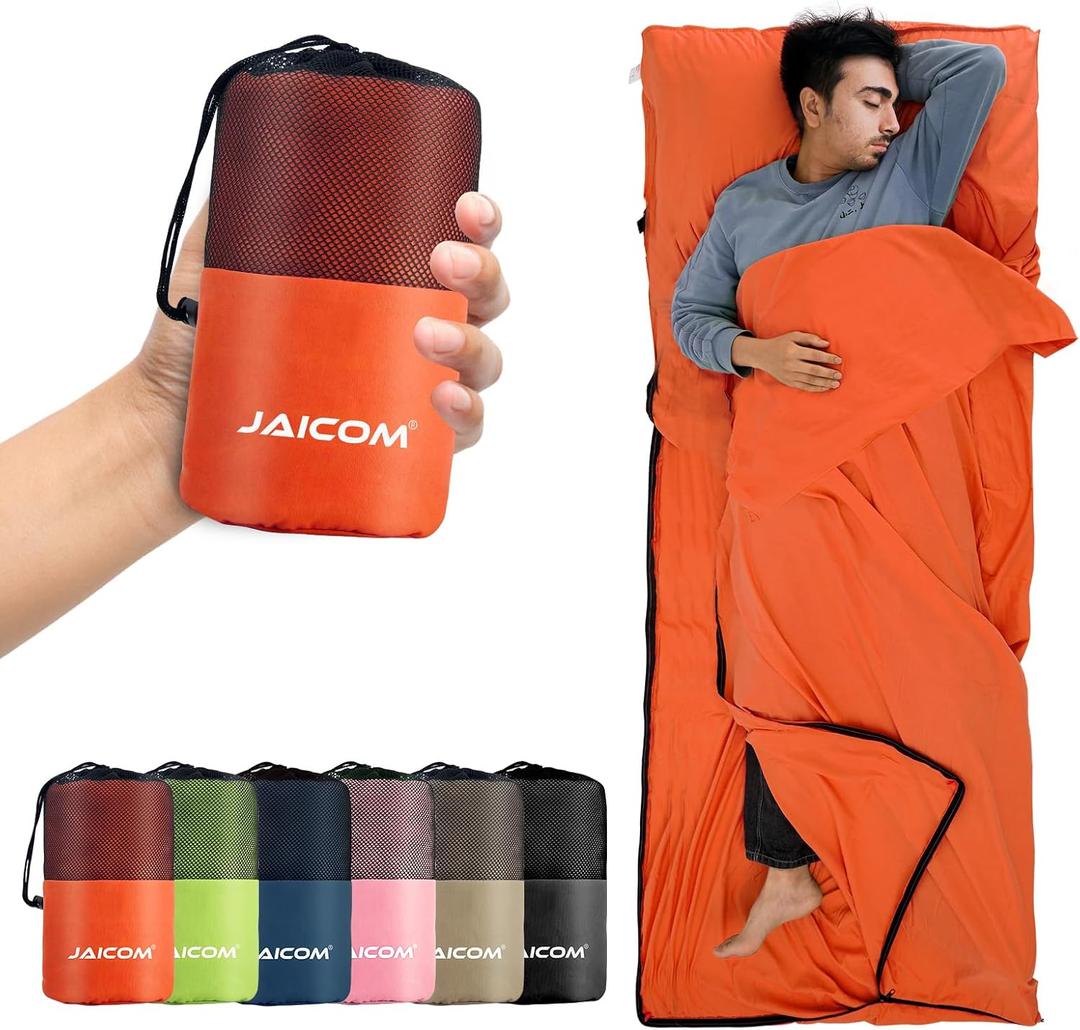 JAICOM Sleeping Bag Liner, Travel Sheets & Adult Sleep Sack, Ultralight and Portable Summer Sleeping Bag - Ideal for Backpacking, Hotels and Hostels, Business Trips, Camping (Orange)