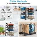 ORDORA Pots and Pans Organizer for Cabinet 16.61 Height, 8 Tier Pot Organizers Rack with 3 DIY Methods, Adjustable Pan Organizer under Cabinet Kitchen Organization and Storage