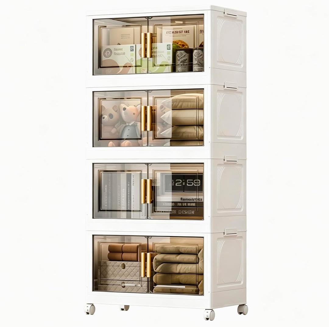 48QT Lidded Storage Bins with wheels 21"W x13"D x 46"H ( 4-Tier) | Easy to assemble and freely stackable; 360 swivel casters; suitable for storage needs throughout the whole house