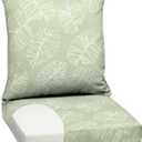 Arden Outdoor Foam Deep Seat Cushion Set, 24 in x 24 in, Weather-Proof, Rain-Proof, Fade Resistant Patio Cushion, Bottom and Back Cushion for Chair, Sofa, and Couch Coastal Green Leaf