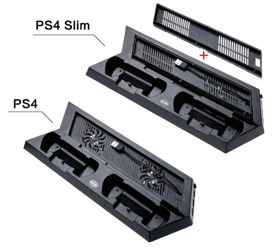 Insten PS4 and PS4 Slim Vertical Stand Cooling Fan Dual Charging Station for PS4 and PS4 Slim Controllers, Multidimensional Equipment for Dualshock4 +Dual Charging Ports