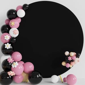 Putros 7.2FT Round Backdrop Cover Black Spandex Fitted Circle Balloon Arch Cover for Wedding Birthday Party Decoration