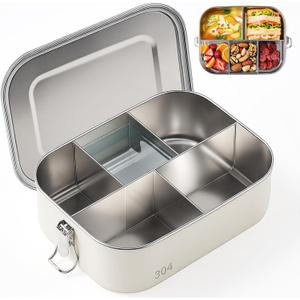 Leakproof Stainless Steel Bento Box (1600ml/54oz) with 5 Sealed Compartments, Metal Lunch Container for Women Adult, Metal Food Storage Lunch box for Work, Travel