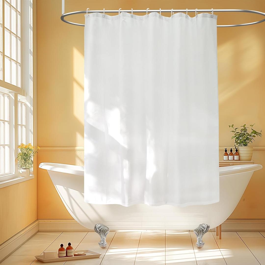 Seenus Waterproof Fabric Small Shower Curtain with 3 Weighted Magnets, 60 x 60 inch White Cloth Shower Liner Washable for Walk in Tub, RV Shower Curtains for Camper