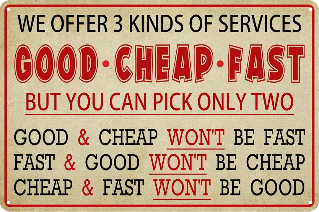 Funny Metal Tin Signs Garage Sign For Men Work Shop Decor Retro Humor Sign Garage Conversions Sarcastic Posters Good Cheap Fast Sign Train Decor For Boys Room 8x12 Inch