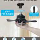 Ligency Smart Socket Fan Light with Remote, 16 inch Small Socket Ceiling Fan Light with RGBW, E26 Screw in Ceiling Light Bulb Fan, 1800Lm, Work with Alexa & Google Assistant for Garage Bedroom, Black