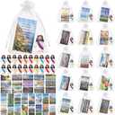 Bememo 50 Sets Christian Gifts Bulk Bible Verse Cards Include Little Jesus Figures Prayer Cards and Organza Bags for Religious Party Favors Sunday School Baptism Gifts(Landscape Style,Classic)