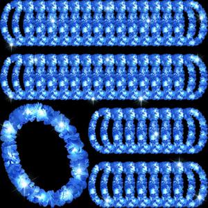 Sherr 48 Pcs LED Hawaiian Leis Light up Flower Leis Necklace with LED Lights Luau Flowers Necklaces for Masquerade Beach Wedding Tropical Themed Party Supplies (Bright Blue)