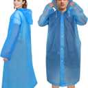 Rain Ponchos for Adults Reusable (2 Pack), Waterproof EVA Raincoats with Hood & Drawstring for Women & Men, Blue