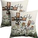 Happy Easter Leaf Throw Pillow Covers 18x18 Set of 2 Hi is Risen Cushion Case Cotton Linen Square Spring Flowers Easter Decoration Throw Pillows Case for Holidays Party Sofa Couch Bed Bench Outdoor