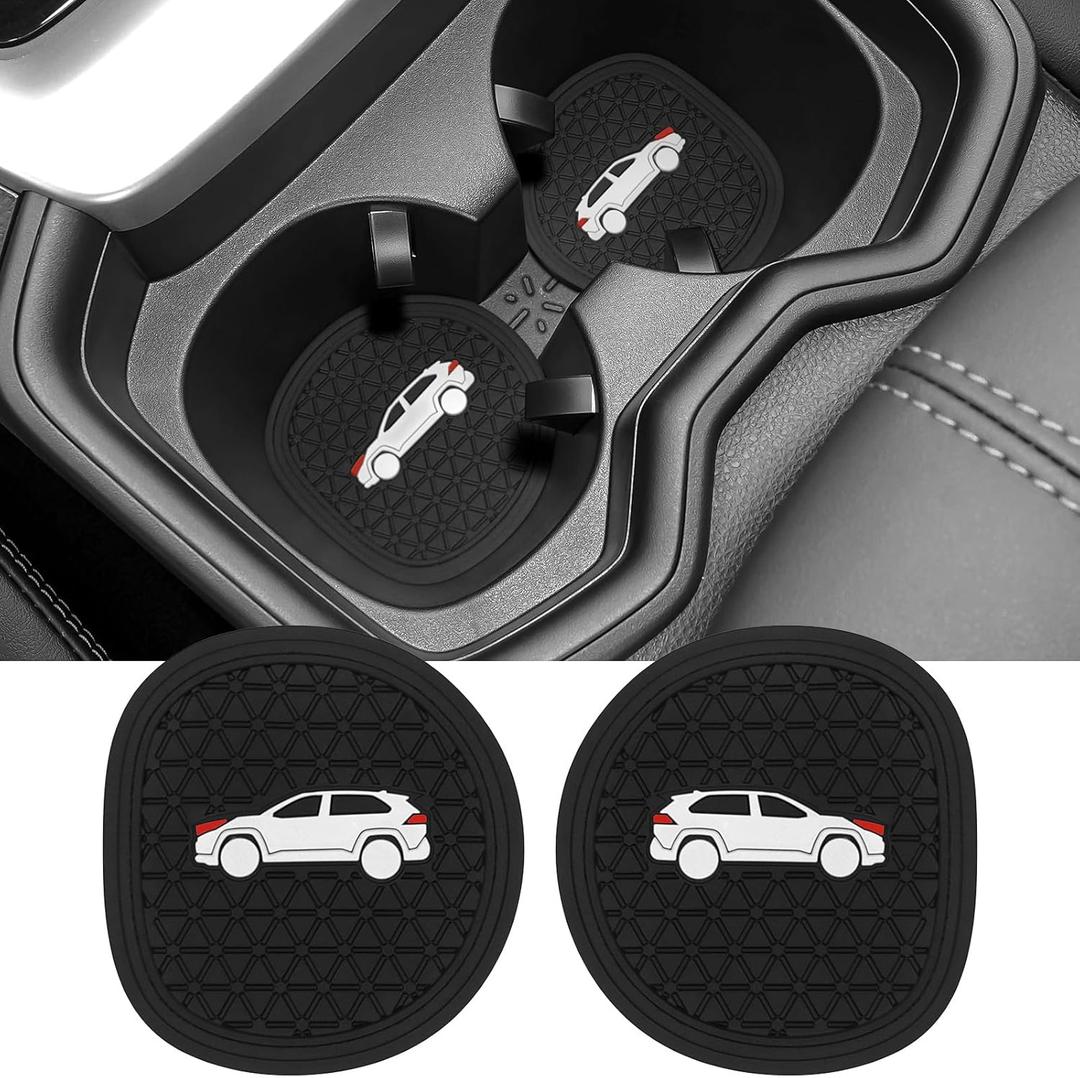 2PCS Car Cup Holder Coaster Compatible with 2019-2025 Toyota RAV4 Silicone Non-Slip Cup Holder Coasters for Toyota Interior Accessories(Black&White)