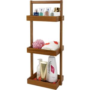 Utoplike Teak Shower Caddy Corner, 3 Tier Standing Shower Organizer Shelf with Handle, Wood Bathroom Stand Up Caddy Basket for Shampoo, Rack for Inside Shower, Bath, Office, Kitchen Desktop