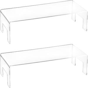 Frcctre 2 Pack Acrylic Display Risers, 12" Lx5 Wx3.3 H Clear 5mm Thick Small Display Risers Stand Acrylic Showcase Fixtures Shelf for Dessert Cupcake Figures Toys Cosmetics Perfume