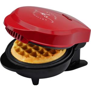 Mini Waffle Maker By Select Brands - Classic Waffle Iron for Traditional, Savory or Dessert Waffles - Features Non-Stick Coating - 4 Mini Waffles, Red