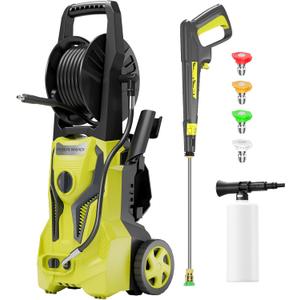 Electric Pressure Washer - 4800PSImax 3.2GPM Power Washer Electric Powered with 25 FT Hose Reel 4 Interchangeable Nozzle & Foam Cannon, for Cars, Patios, and Floor Cleaning, Yellow